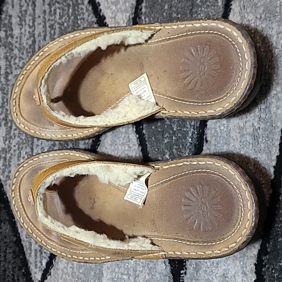 UGG LEATHER SHEEPSKIN BUTTON LOGO SANDALS - Picture 7 of 12